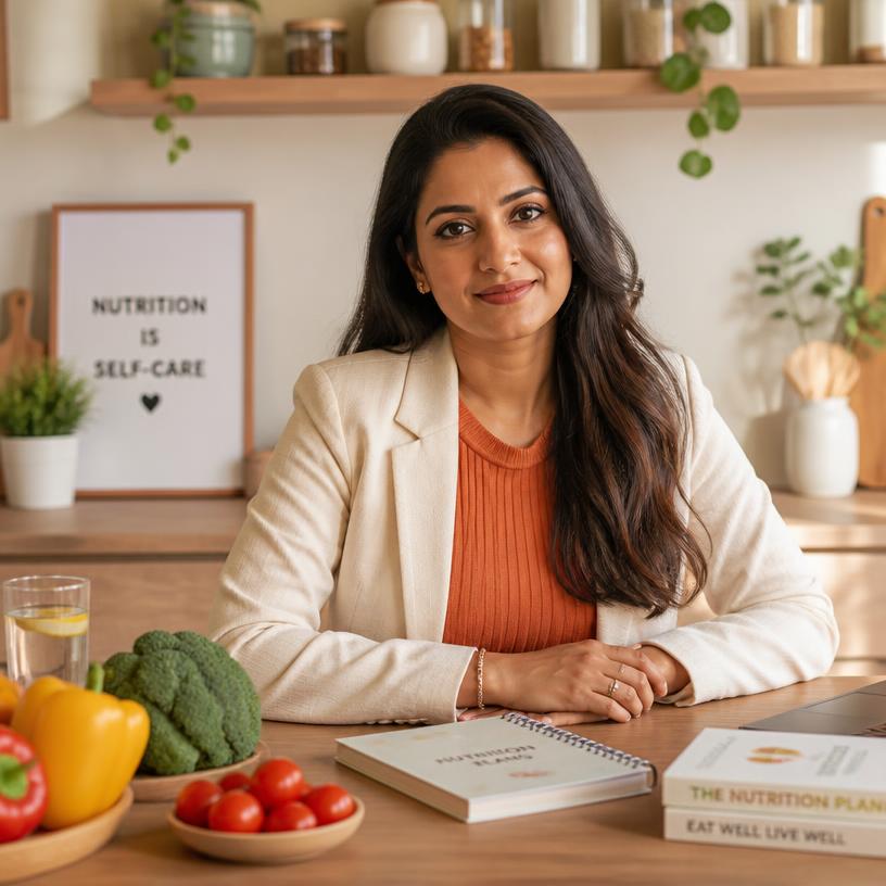 Portrait of Uveraa's registered nutritionist at a warm kitchen table